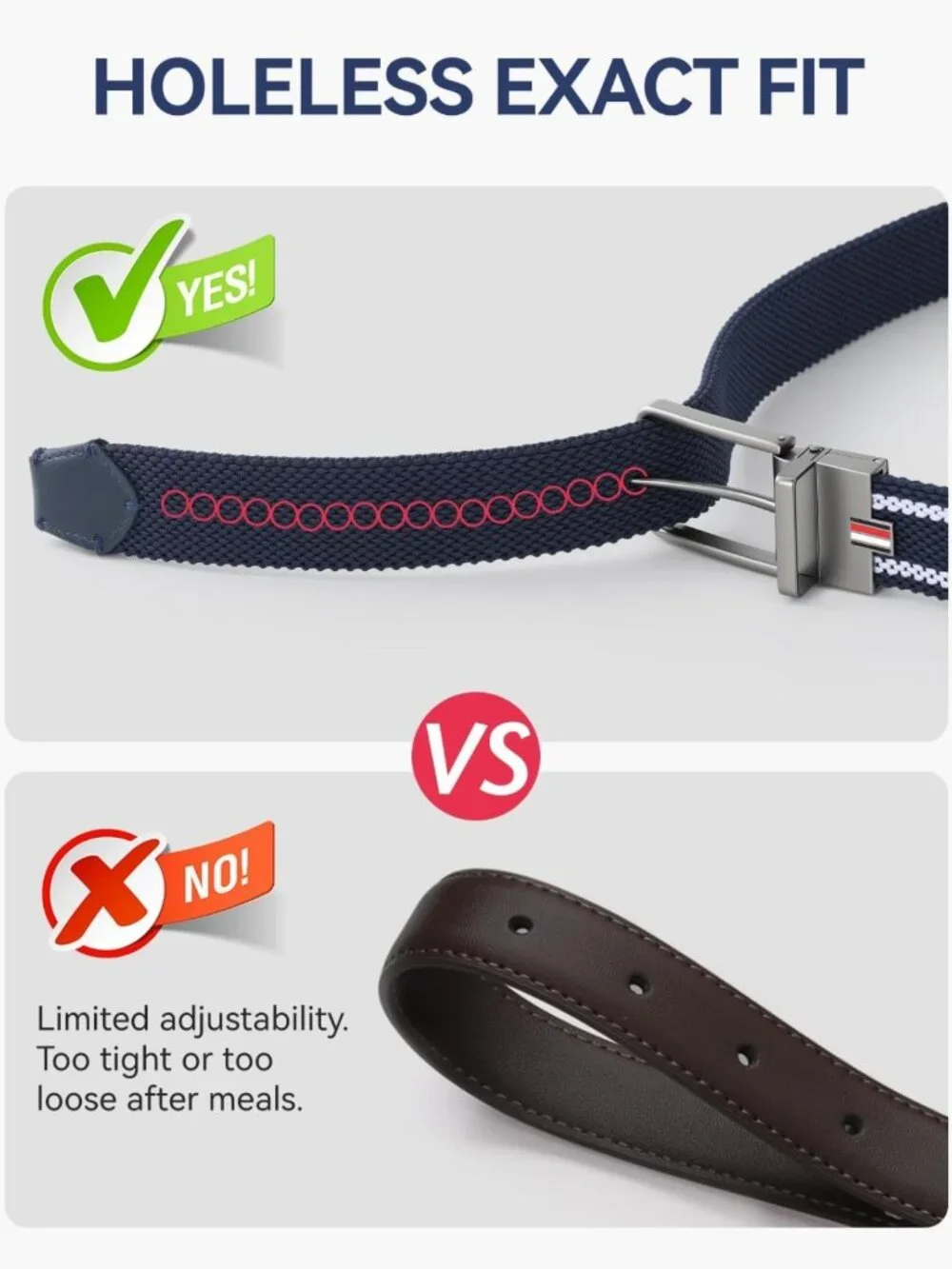 Reversible 2-in-1 Stretch Braided Golf Belt for Men, Holeless Elastic Web, 1.3